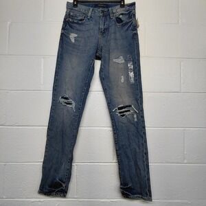 Aeropostale Mens Slim Straight 30x34 (Fits 30x33) Distress Denim Jeans Med Wash